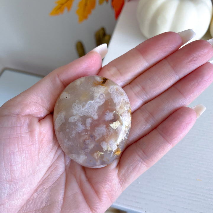 Peachy Pink Flower Agate Palm Stone 