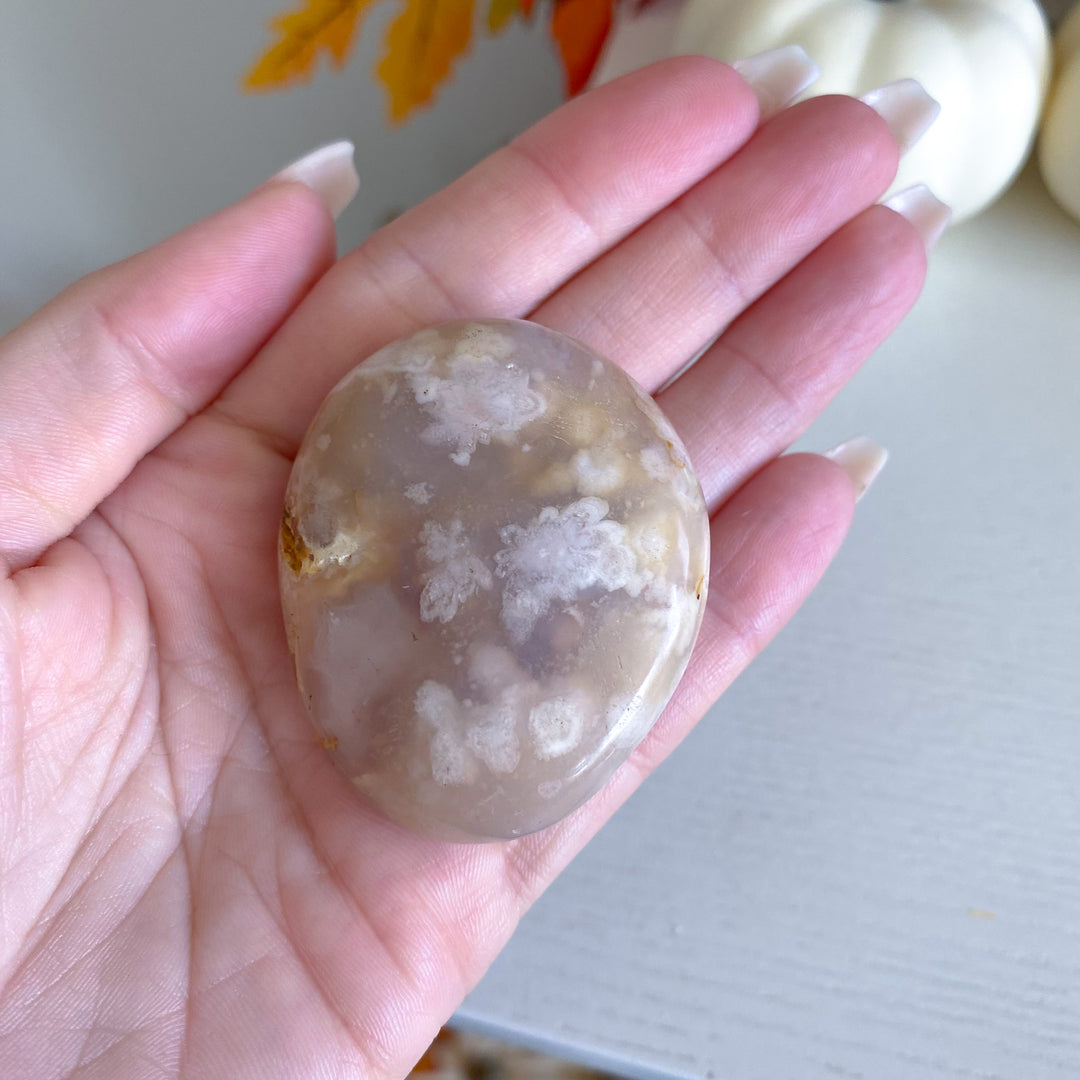 Peachy Pink Flower Agate Palm Stone 