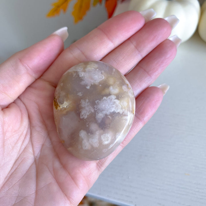 Peachy Pink Flower Agate Palm Stone 
