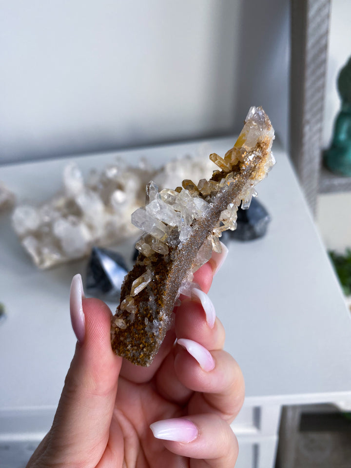 Long Iron Coated Quartz with Siderite Cluster #3