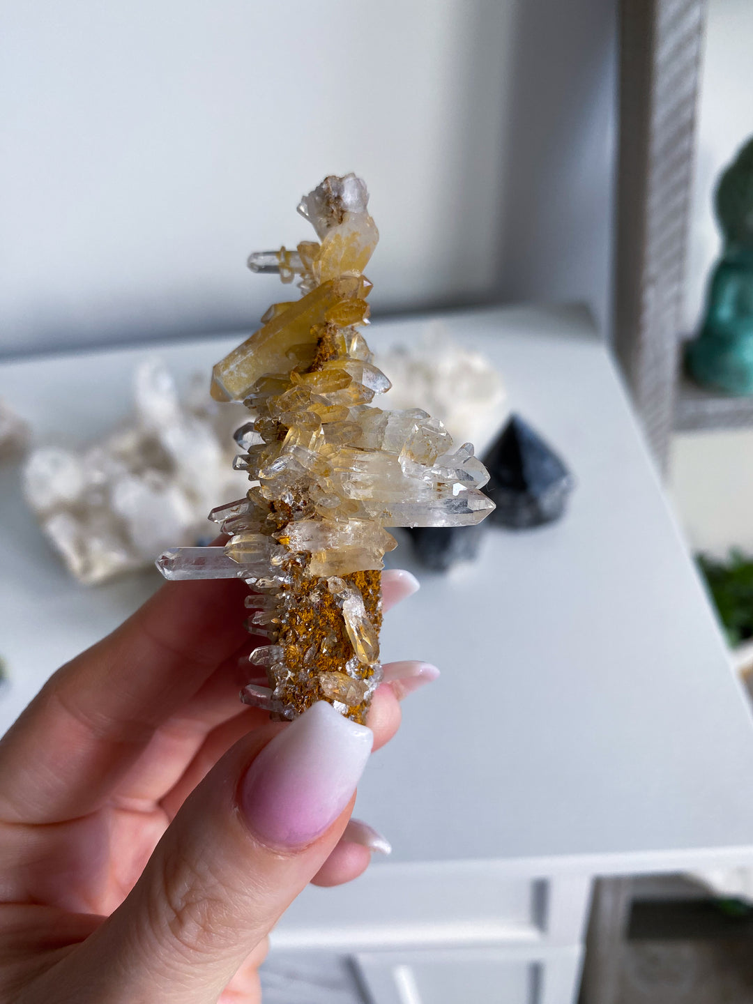 Long Iron Coated Quartz with Siderite Cluster #3