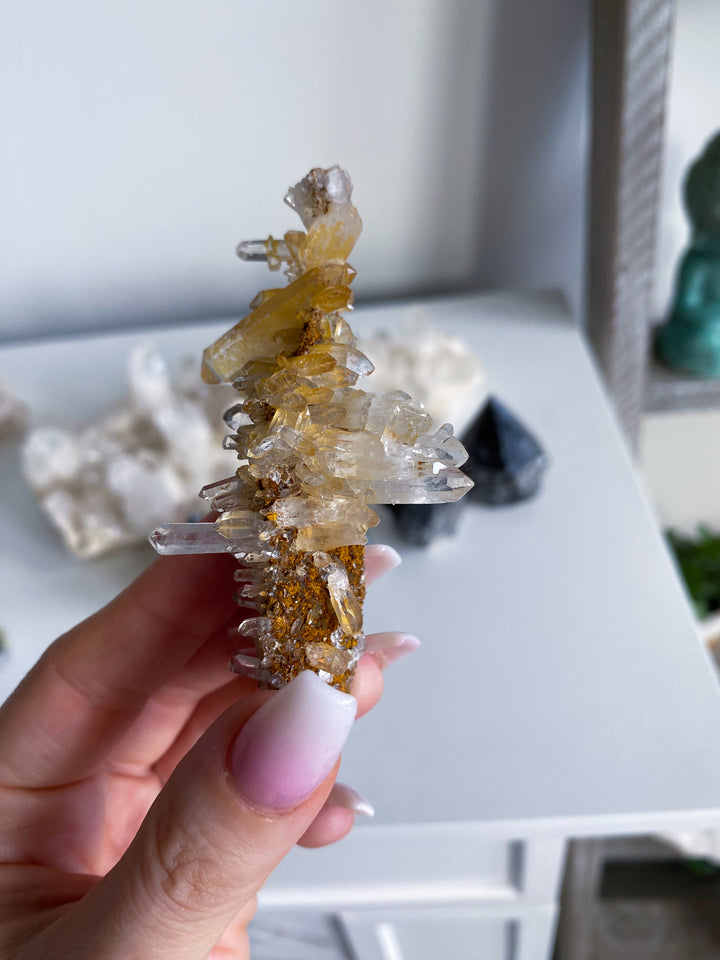Long Iron Coated Quartz with Siderite Cluster #3