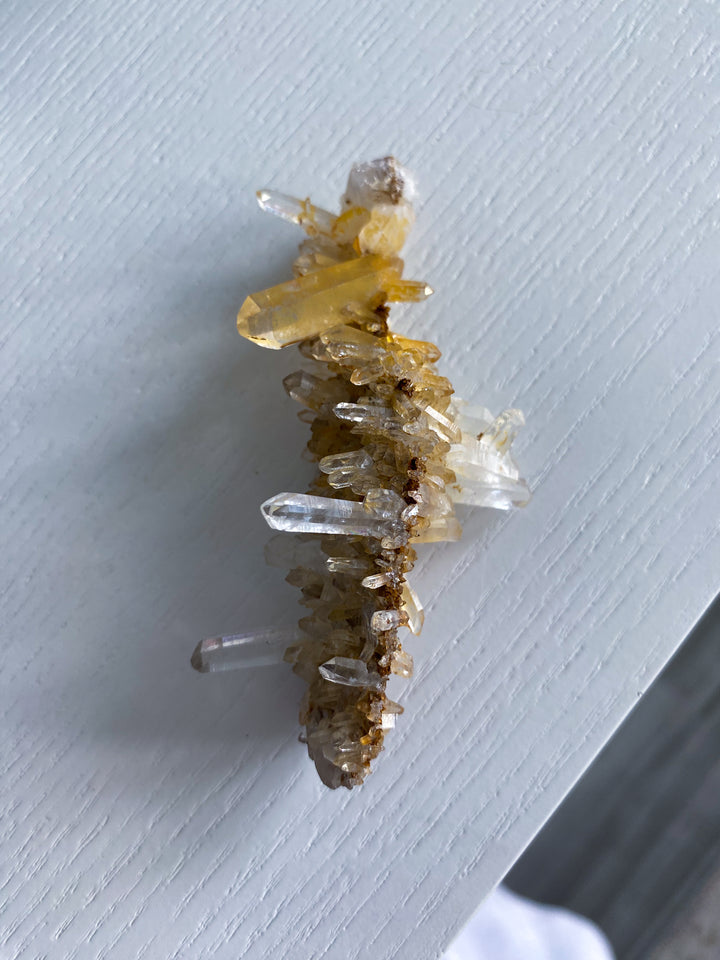 Long Iron Coated Quartz with Siderite Cluster #3