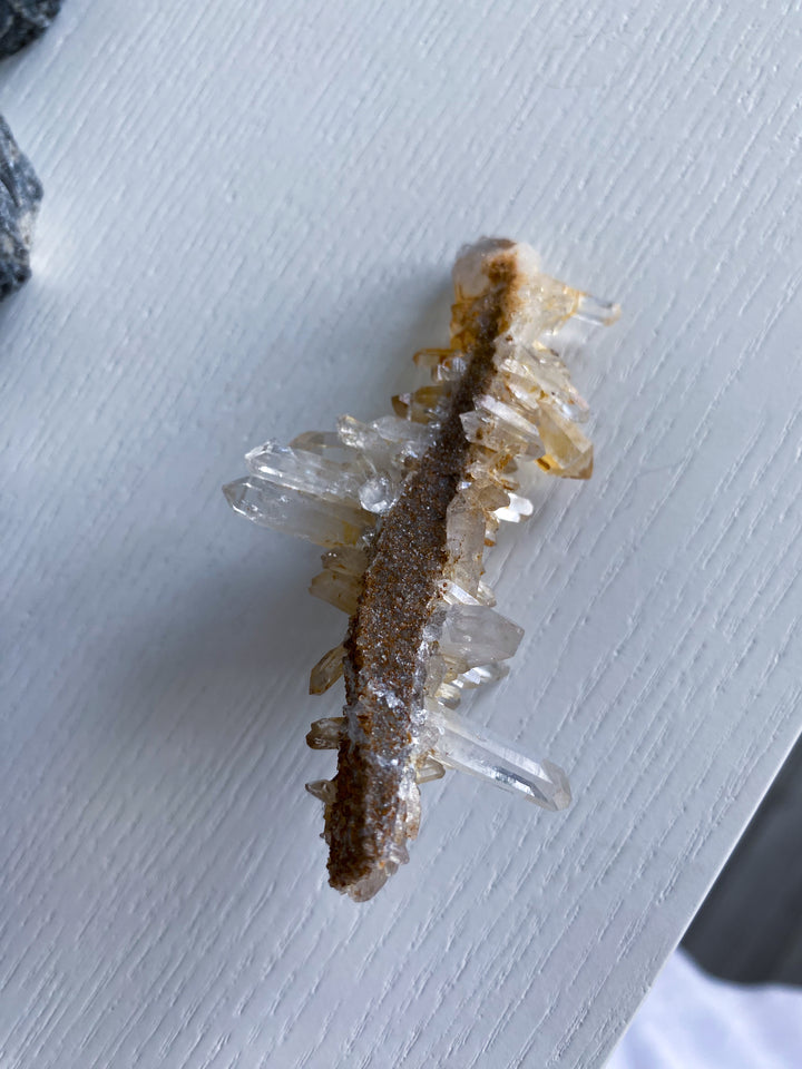 Long Iron Coated Quartz with Siderite Cluster #3