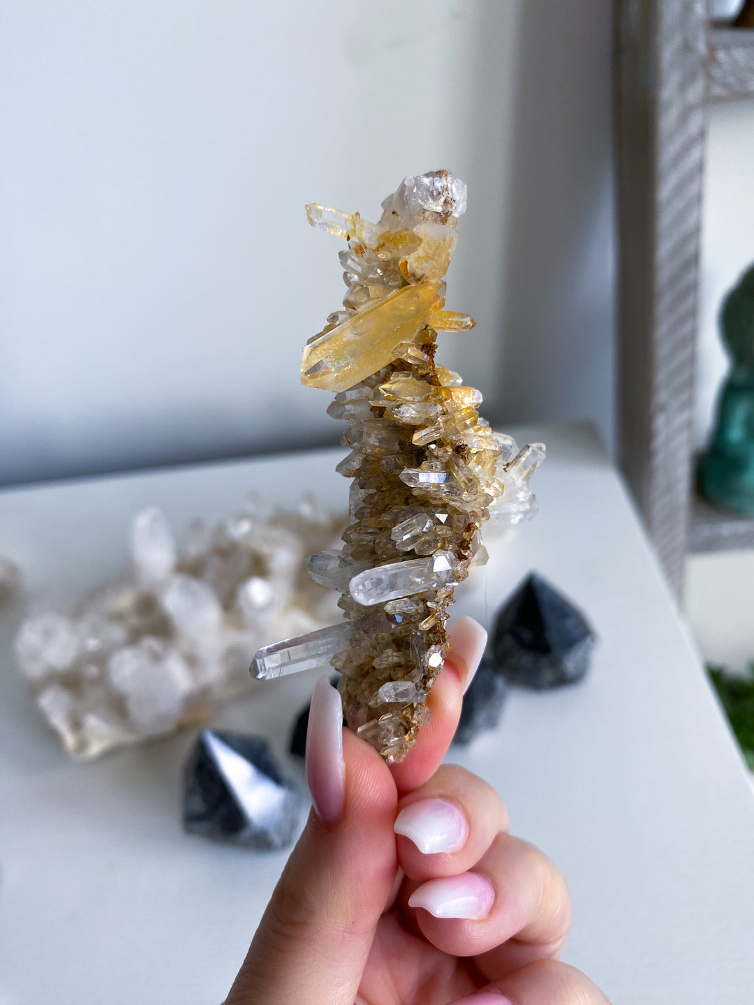 Long Iron Coated Quartz with Siderite Cluster #3