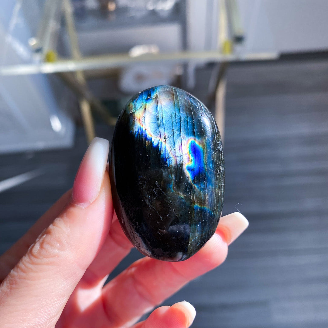 Flashy Pink and Blue Labradorite Palm Stone 