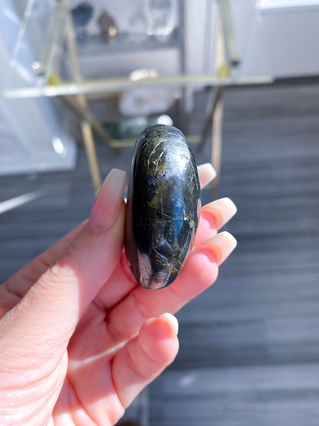 Flashy Pink and Blue Labradorite Palm Stone 