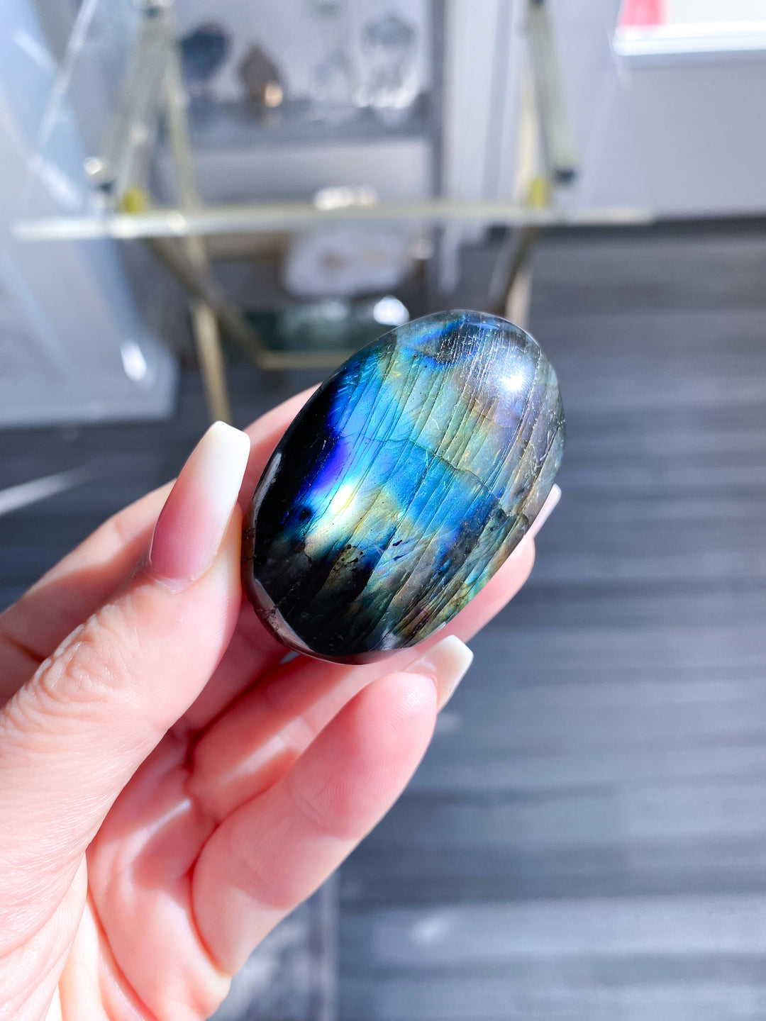 Flashy Pink and Blue Labradorite Palm Stone 