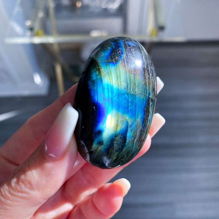 Flashy Pink and Blue Labradorite Palm Stone 