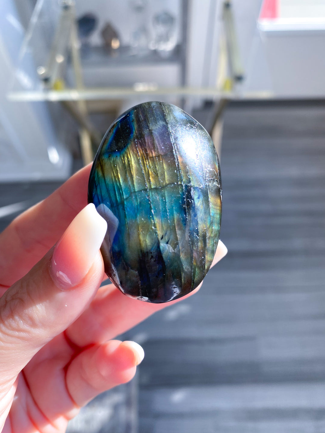 Flashy Pink and Blue Labradorite Palm Stone 