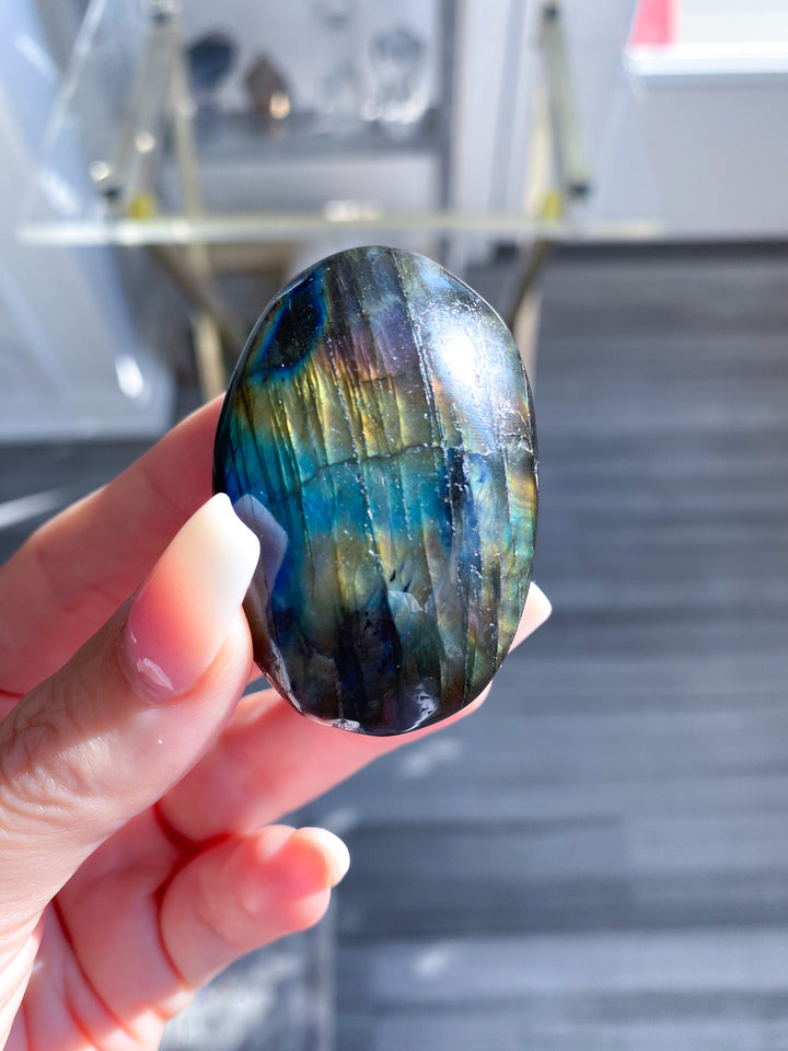 Flashy Pink and Blue Labradorite Palm Stone 