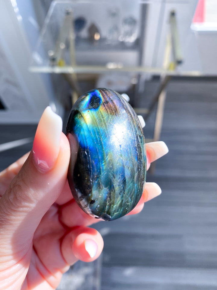 Flashy Pink and Blue Labradorite Palm Stone 