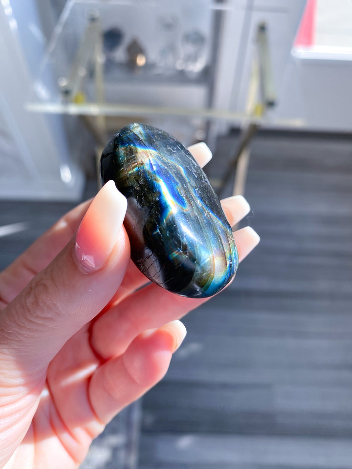Flashy Pink and Blue Labradorite Palm Stone 