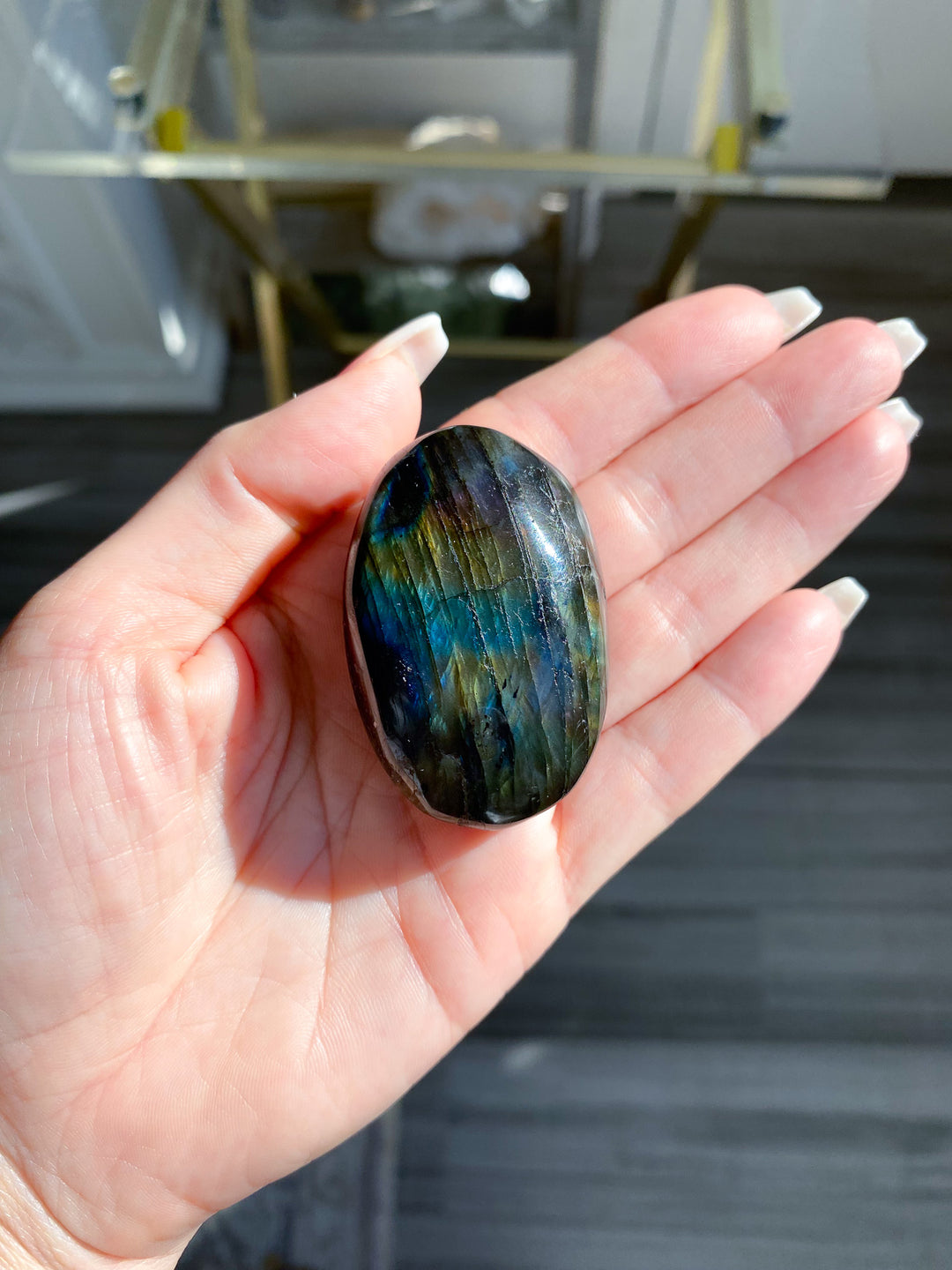 Flashy Pink and Blue Labradorite Palm Stone 