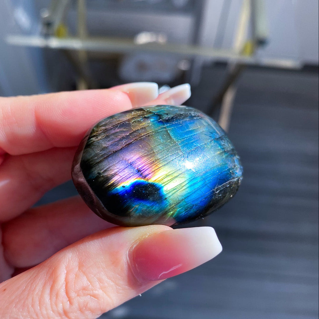 Flashy Pink and Blue Labradorite Palm Stone 