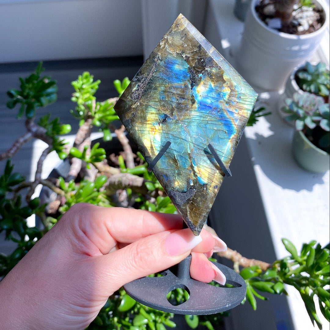 Stunning Labradorite Diamond on Stand 