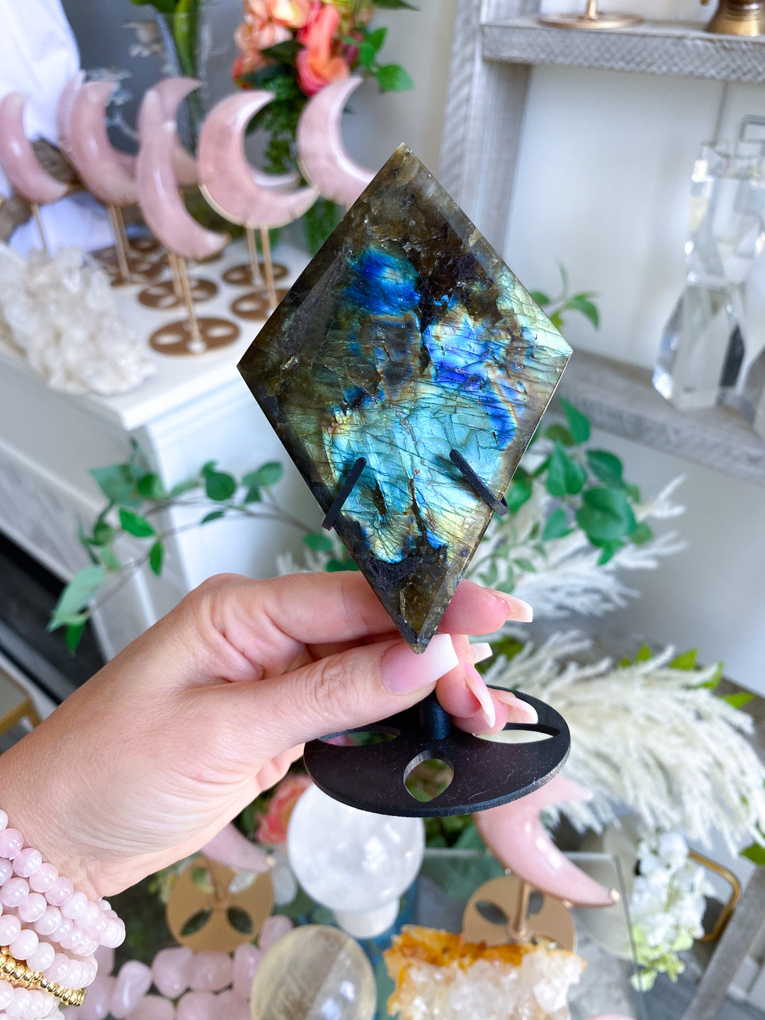 Stunning Labradorite Diamond on Stand 