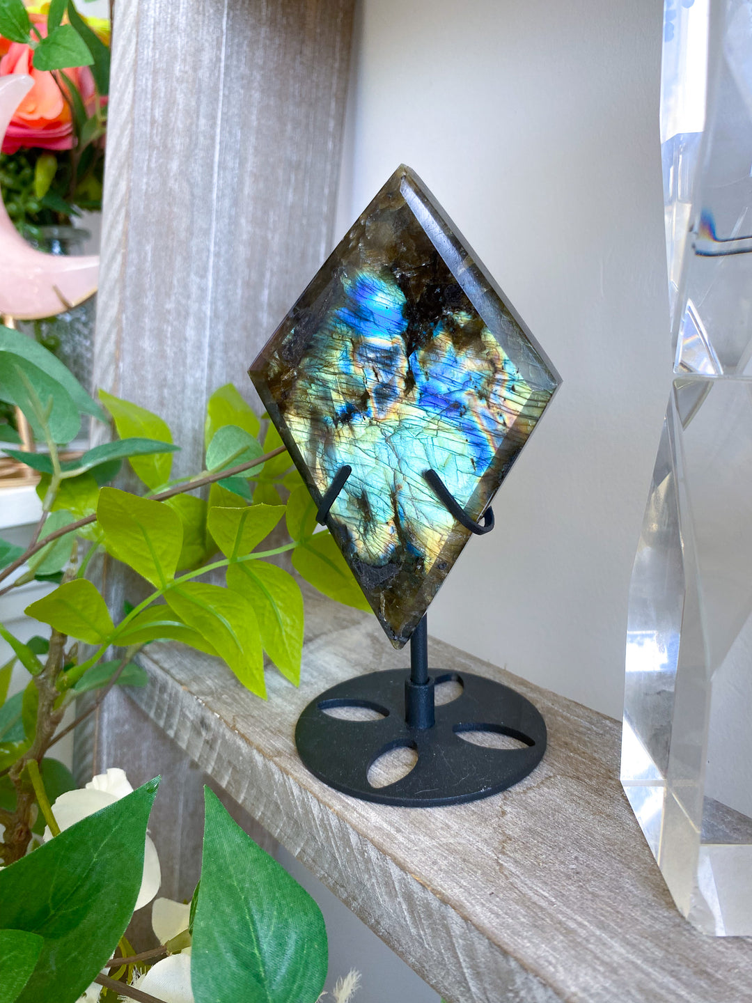 Stunning Labradorite Diamond on Stand 