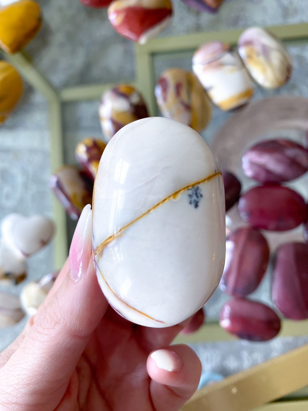 Small Mookaite Palm Stone with Dendrite #1