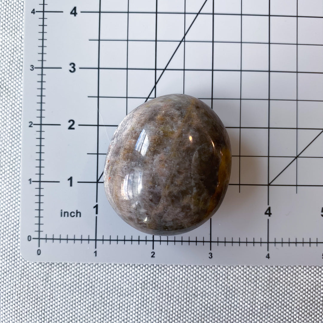Circular Black Moonstone Palm Stone w/ Sheen 