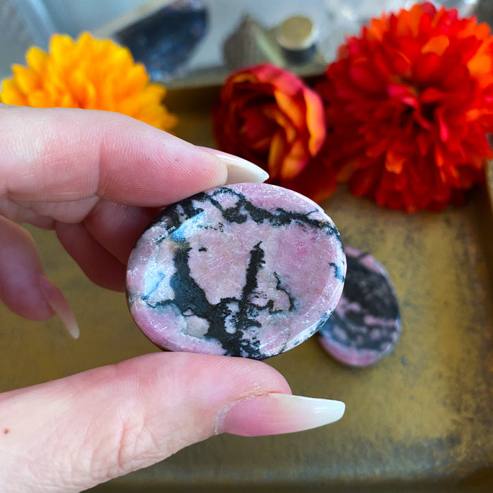 Pink and Black Rhodonite Worry Stone