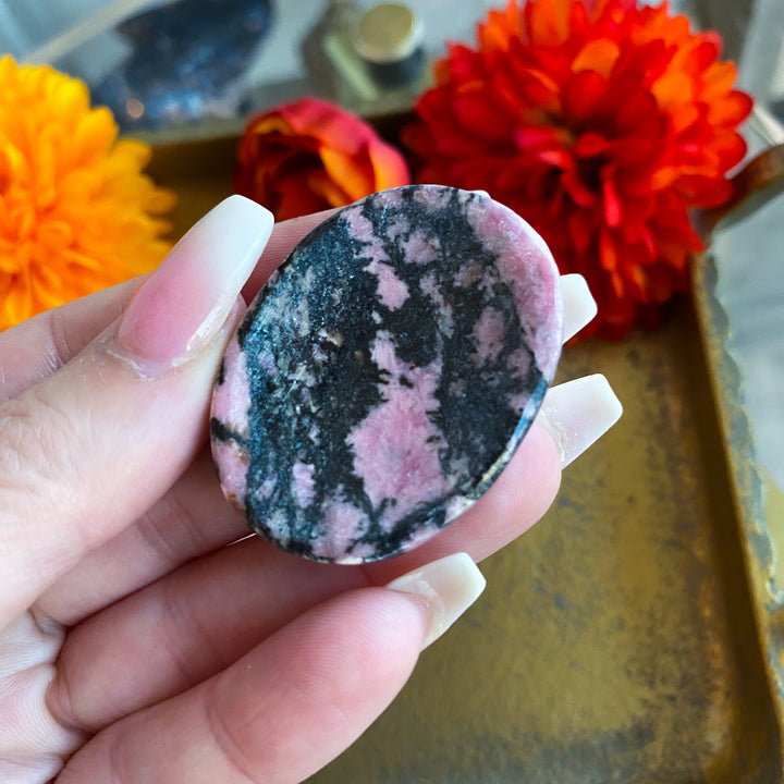 Pink and Black Rhodonite Worry Stone