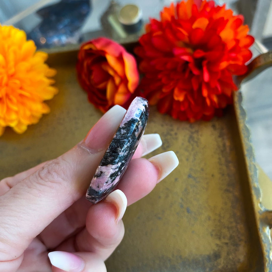 Pink and Black Rhodonite Worry Stone