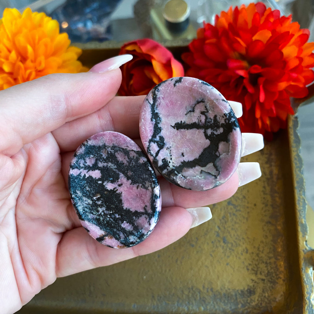 Pink and Black Rhodonite Worry Stone