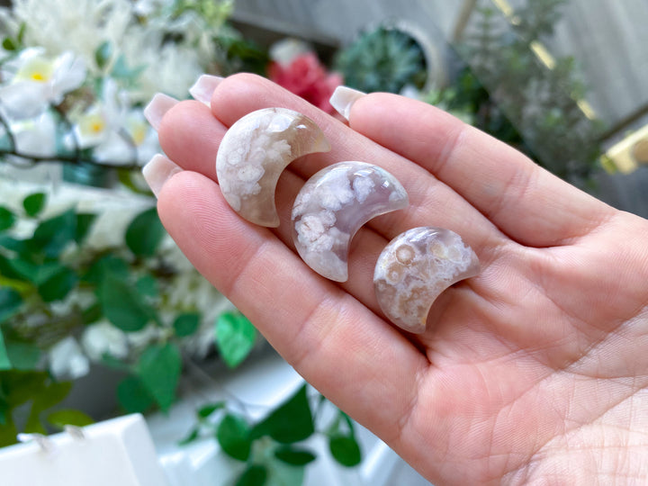 Set: Three Flower Agate Moon Carvings