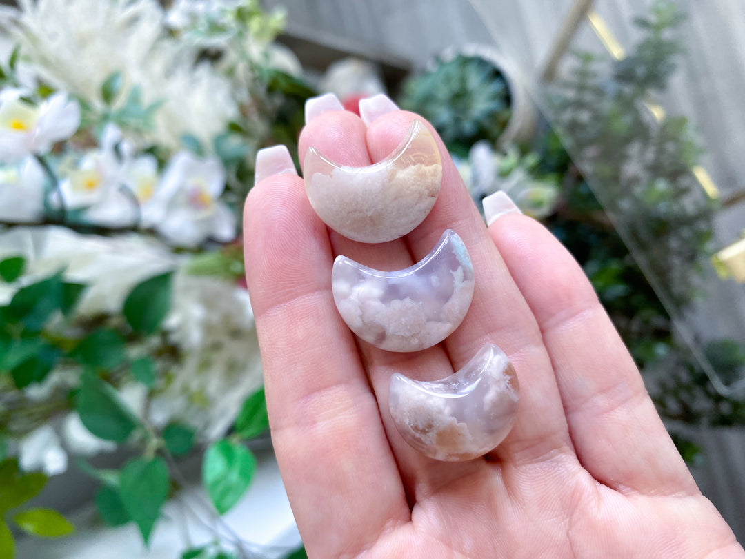 Set: Three Flower Agate Moon Carvings