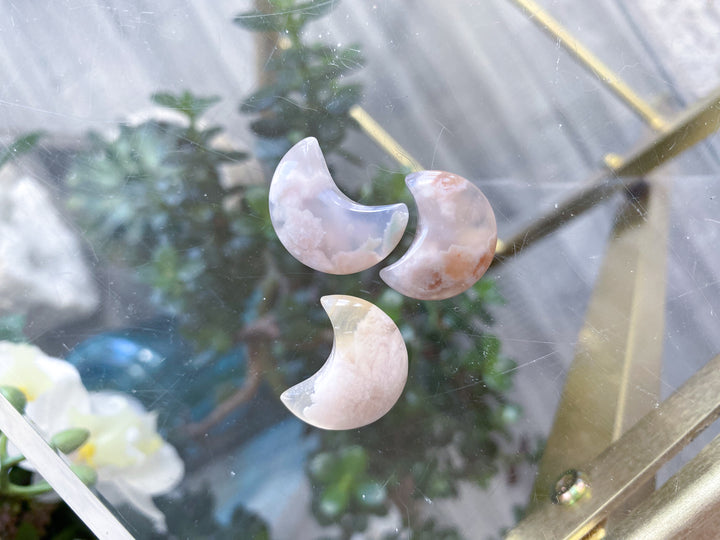 Set: Three Flower Agate Moon Carvings
