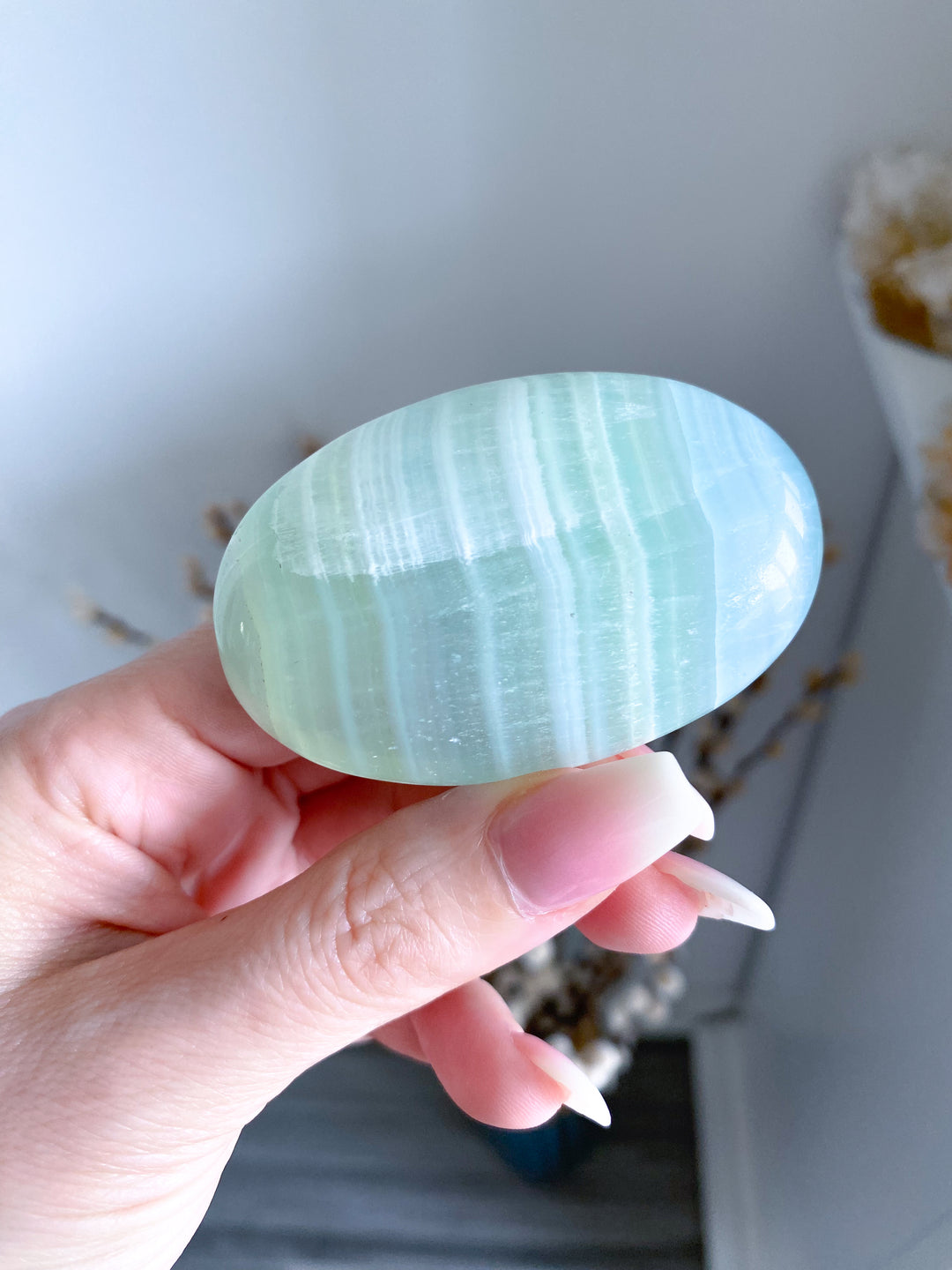 Pistachio Green Calcite Palm Stone #2