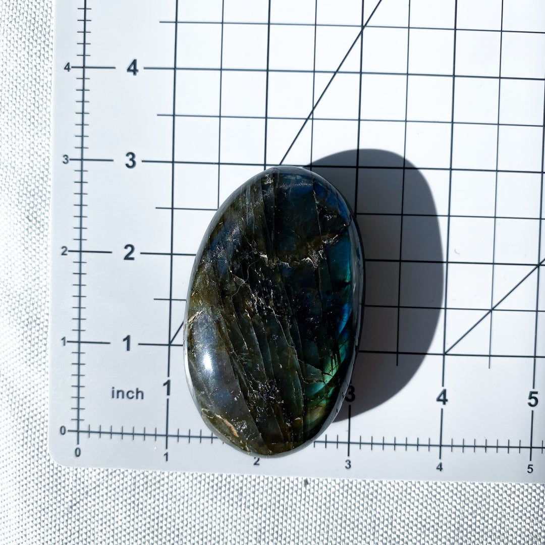 Electric Blue, Green Labradorite Palm Stone 