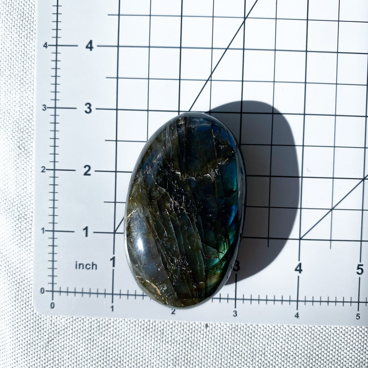 Electric Blue, Green Labradorite Palm Stone 