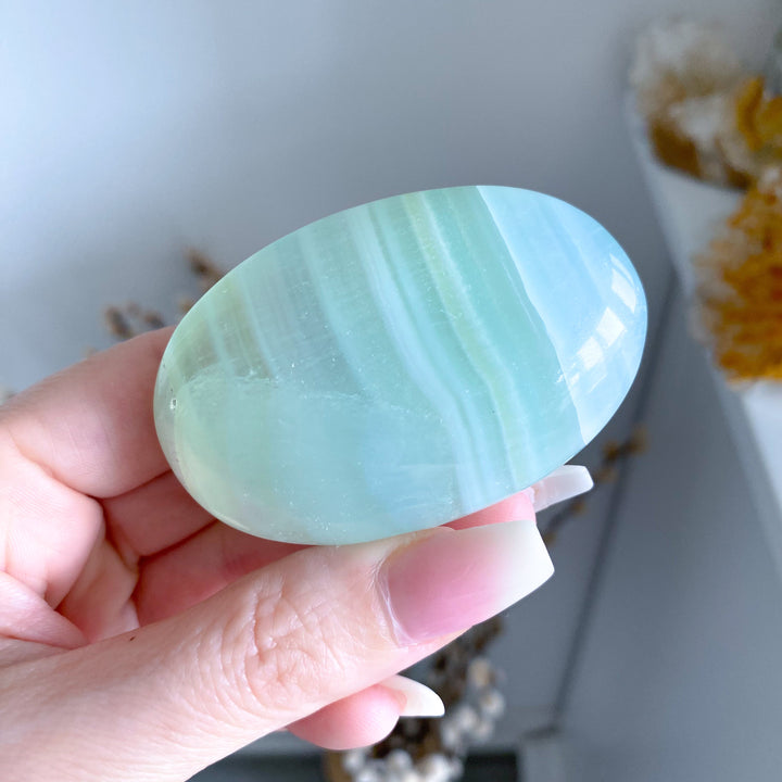 Pistachio Green Calcite Palm Stone #2