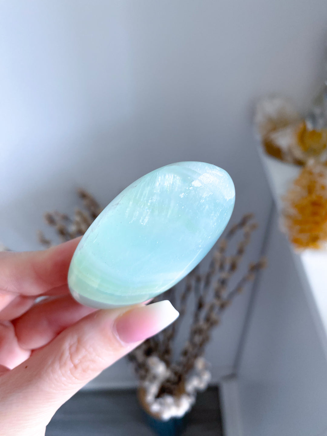 Pistachio Green Calcite Palm Stone #2