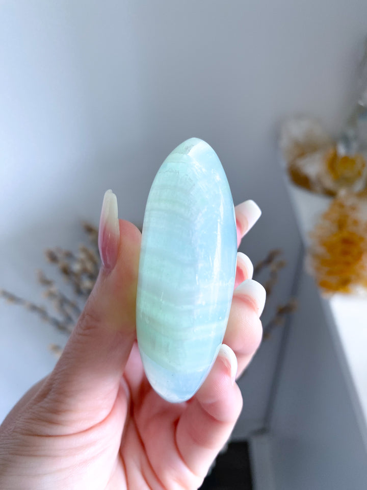 Pistachio Green Calcite Palm Stone #2