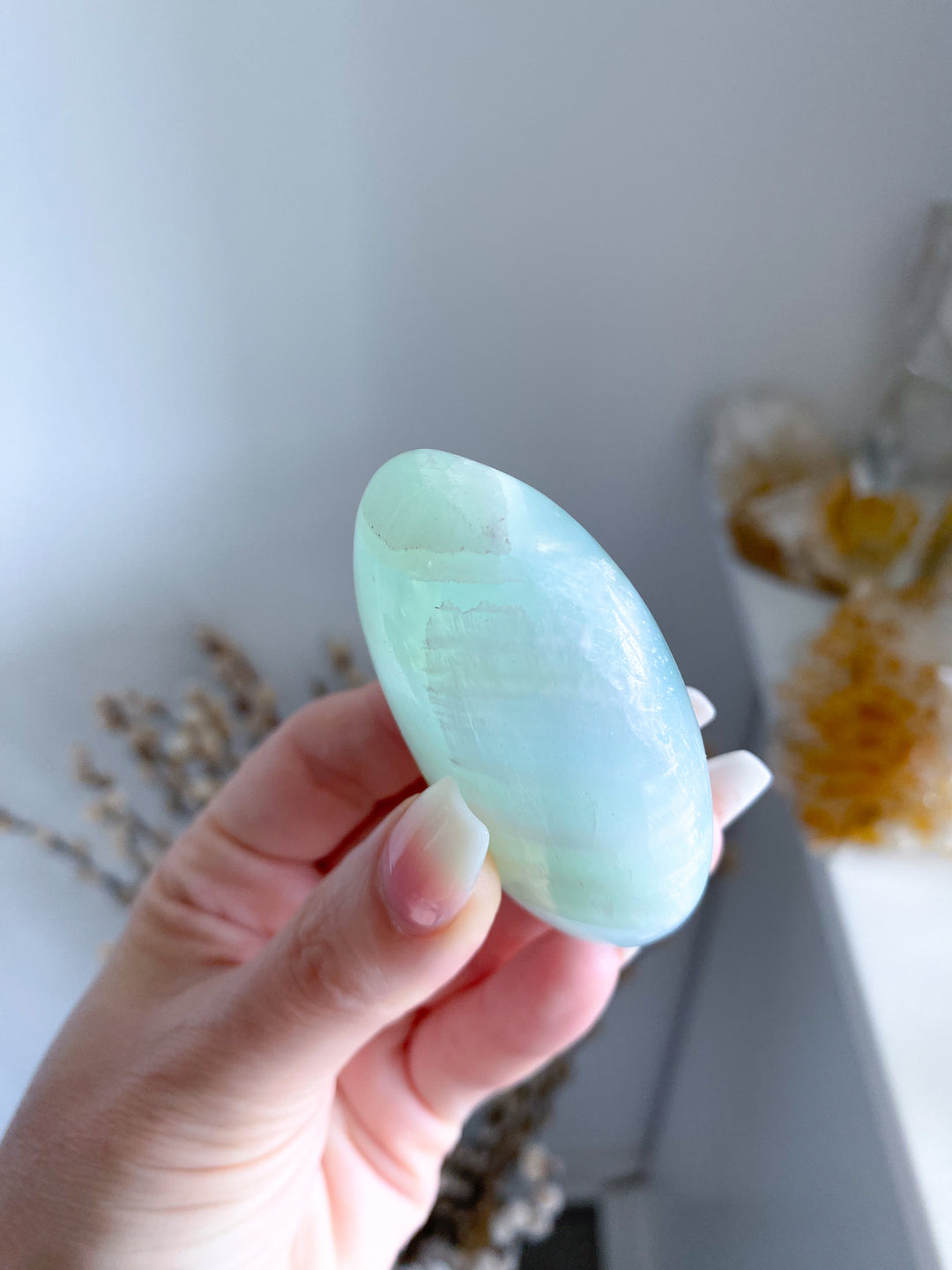 Pistachio Green Calcite Palm Stone #2