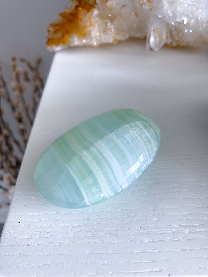 Pistachio Green Calcite Palm Stone #2