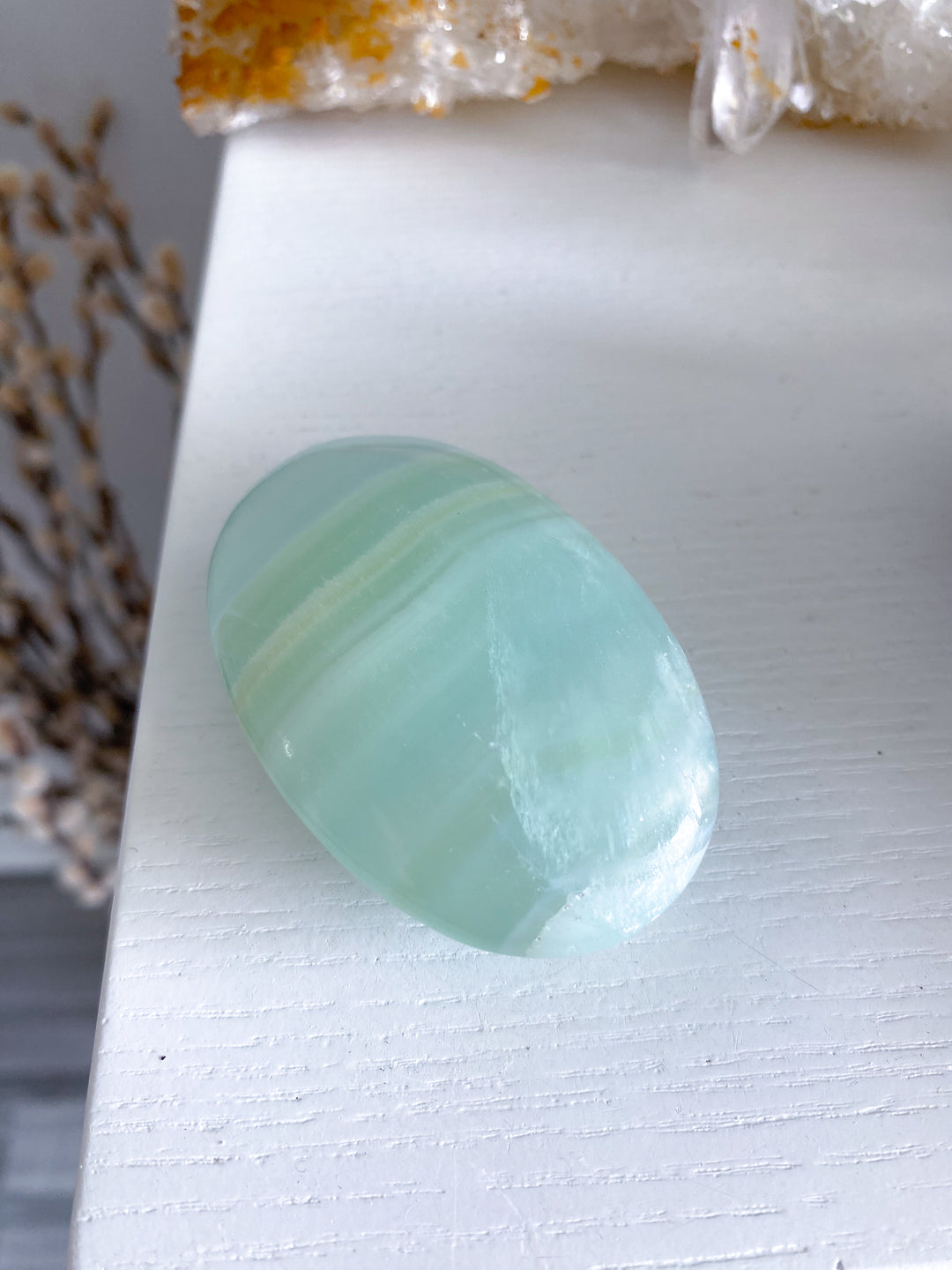 Pistachio Green Calcite Palm Stone #2