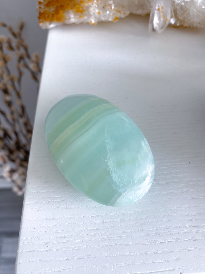 Pistachio Green Calcite Palm Stone #2