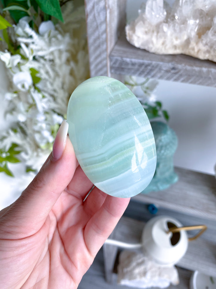 Pistachio Green Calcite Palm Stone #2