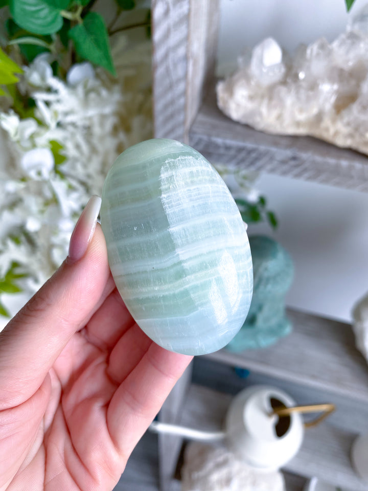Pistachio Green Calcite Palm Stone #2