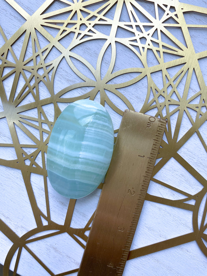 Pistachio Green Calcite Palm Stone #2