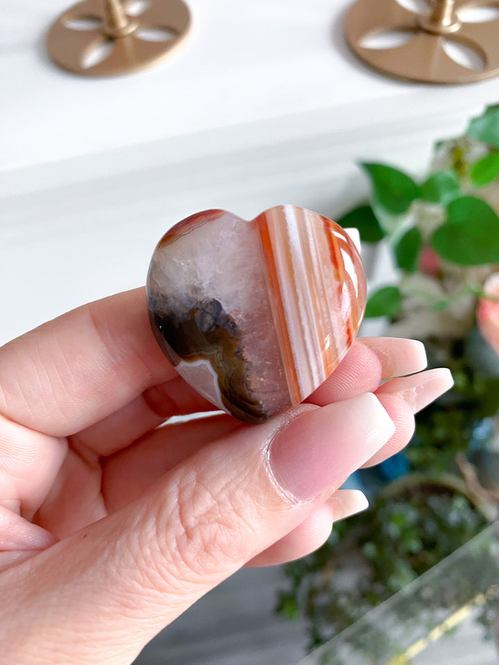 Banded Small Puffy Carnelian Heart