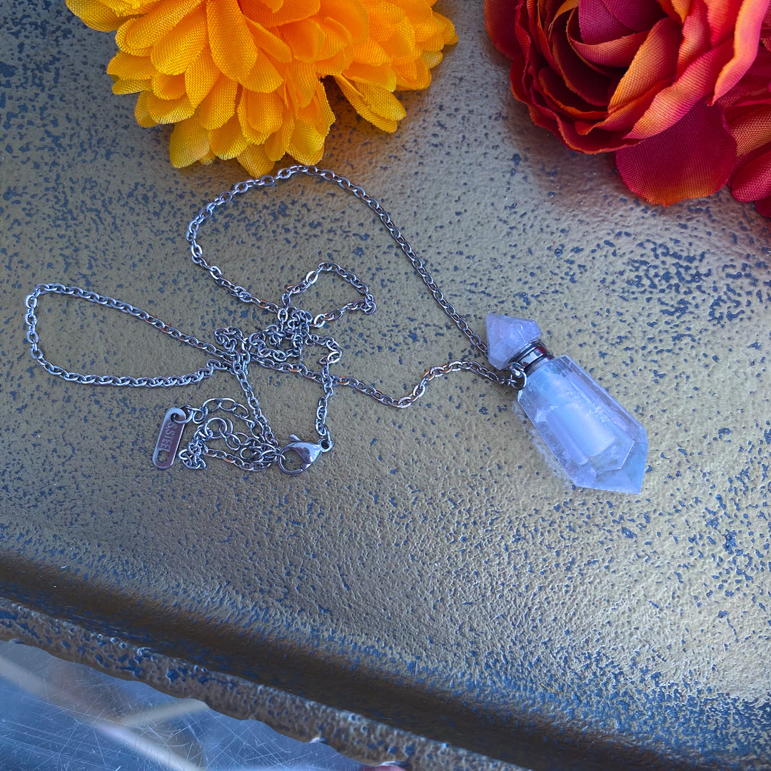 Angel Aura Quartz Perfume Bottle Necklace - Essential Oil Holder