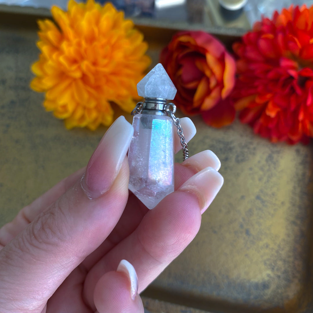 Angel Aura Quartz Perfume Bottle Necklace - Essential Oil Holder
