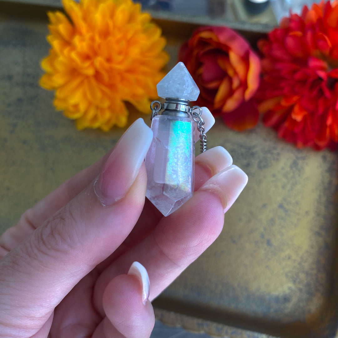 Angel Aura Quartz Perfume Bottle Necklace - Essential Oil Holder