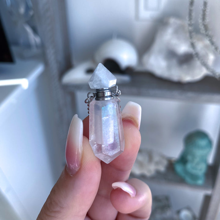 Angel Aura Quartz Perfume Bottle Necklace - Essential Oil Holder