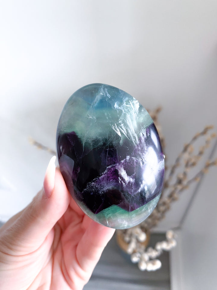 Chevron Green Purple Rainbow Fluorite Palm #4